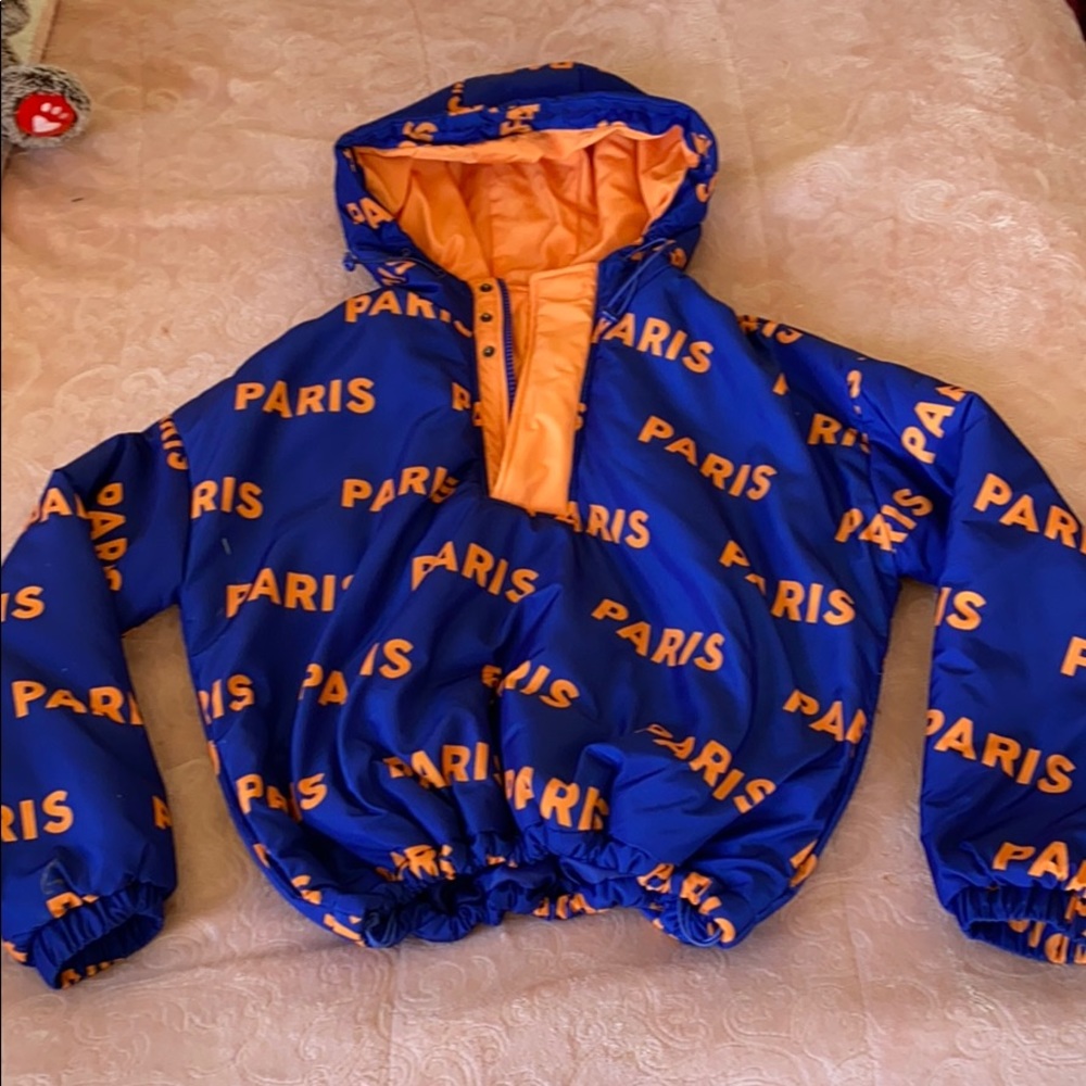 Forever 21 cropped “paris” puff jacket